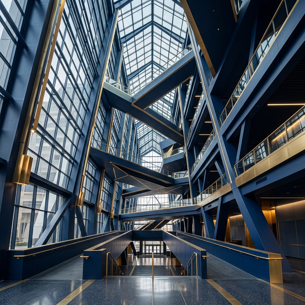 Omnus Law office architecture, modern glass atrium