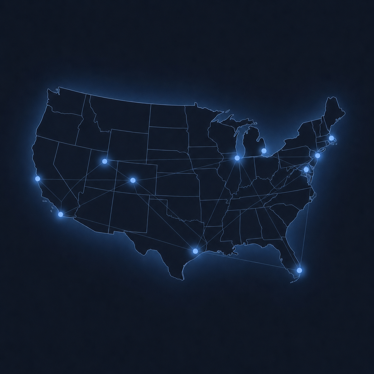 United States presence map highlighting Omnus Law office locations